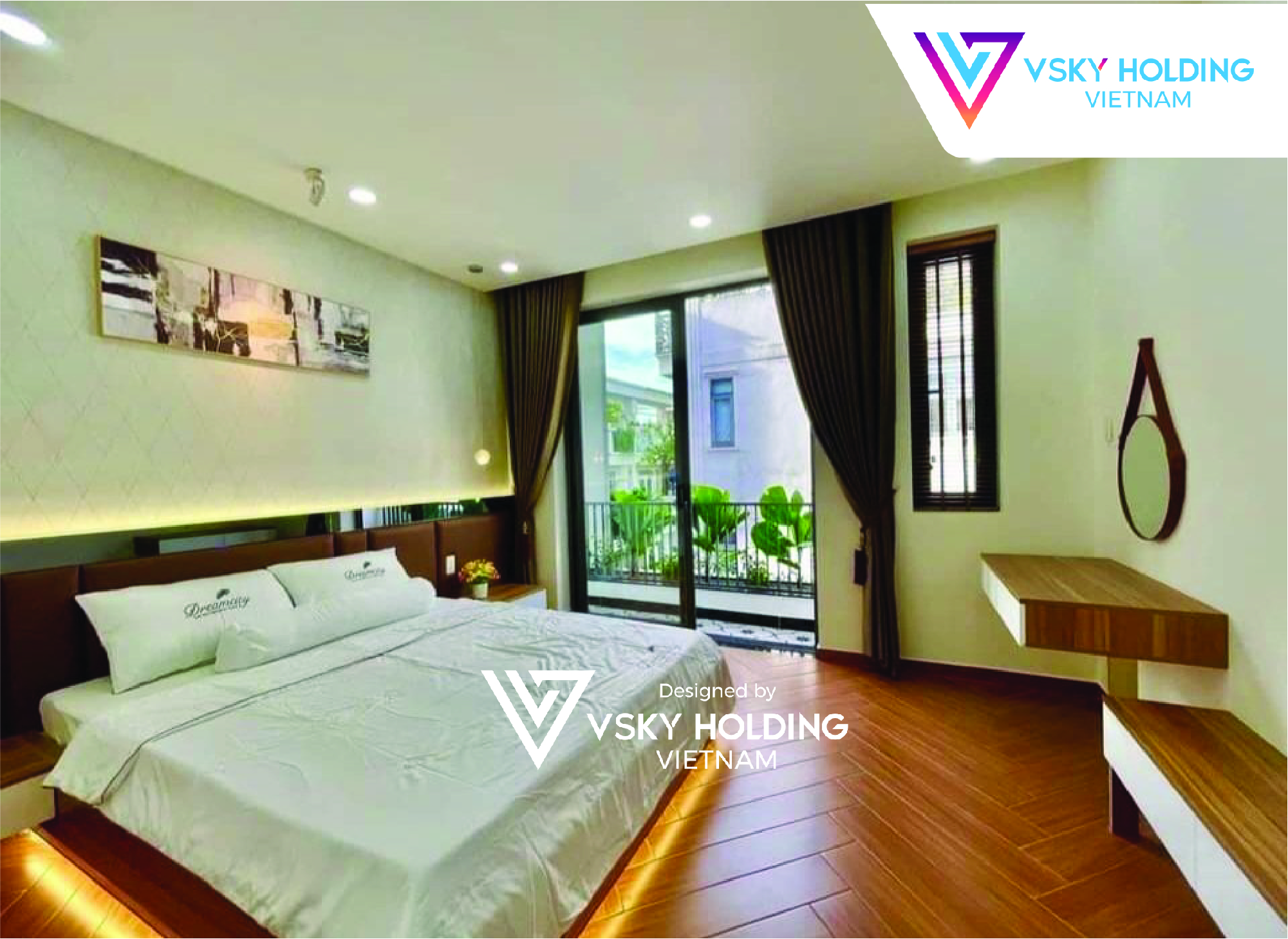 Xây dựng công trình nhà ở 4 tầng đơn giản, thiết kế ban công với tiểu cảnh xanh mát